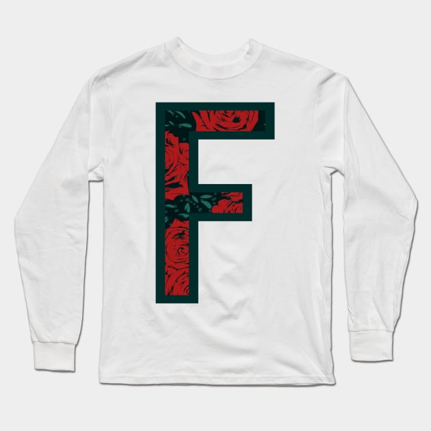 Modern Rose Floral Initial Name Alphabet - Letter F Long Sleeve T-Shirt by BroxArtworx